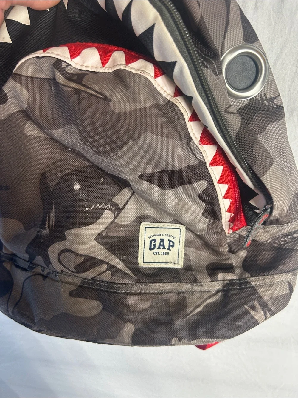 GAP Camo Shark Backpack with Red Accents